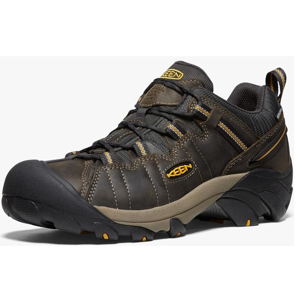 KEEN Men's Targhee 2 Low Height Waterproof Hiking Shoes, Raven/Tawny Olive, 10.5